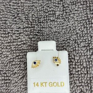 Planet Gold 14 KT Gold Blue Eye Earrings